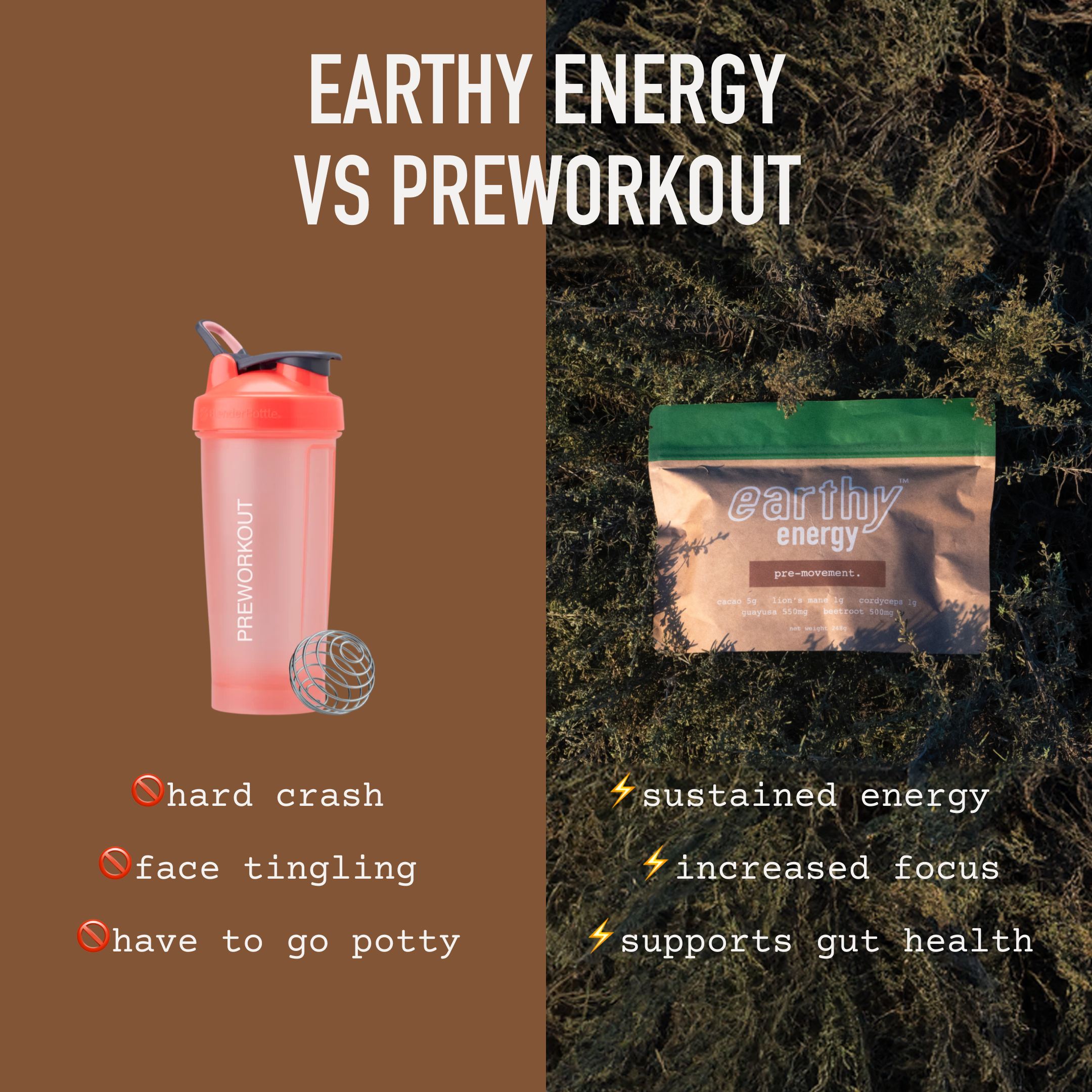 A package labeled 'earthy energy' on a yellow background with the text '1 BAG like it.' above.